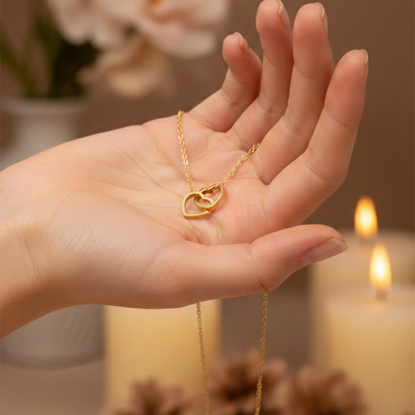 Collar Doble Corazón Dorado – Símbolo de Amor y Conexión