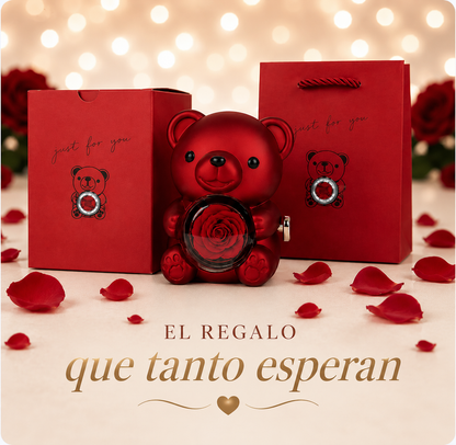 Collar Almas Gemelas + Oso Joyero Premium con Rosa Eterna