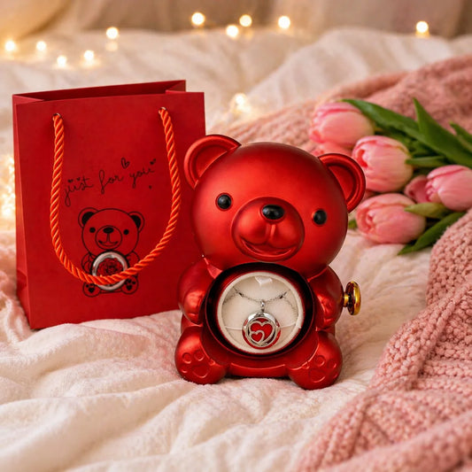 Collar Aromatico + Oso Joyero Premium con Rosa Eterna
