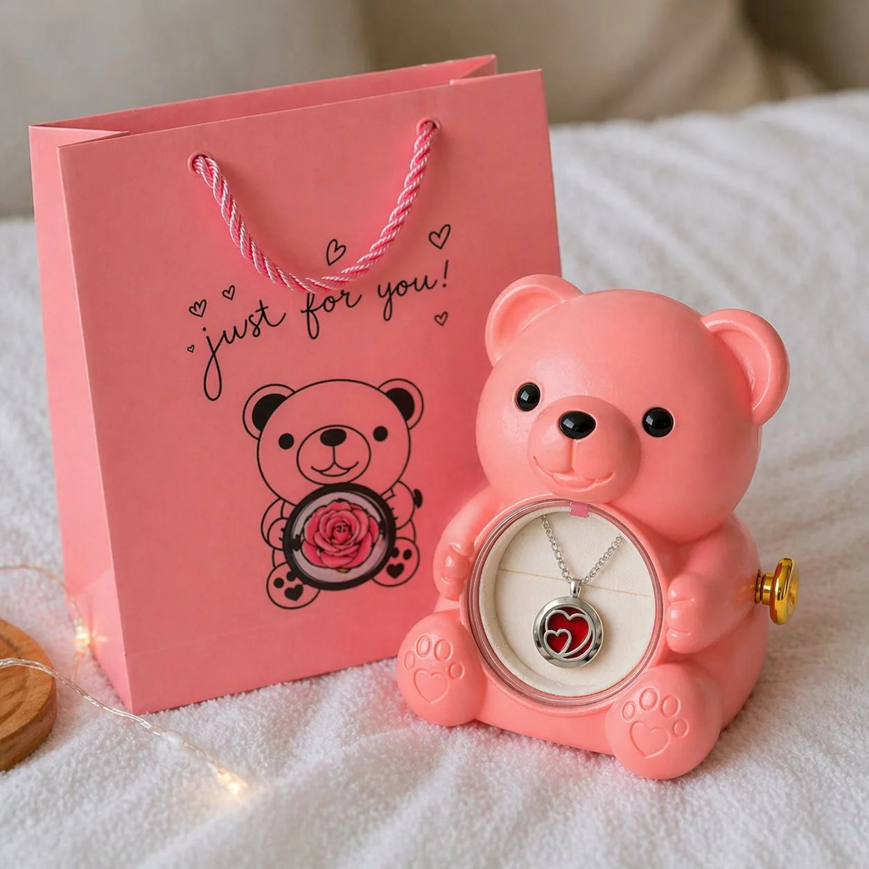 Collar Aromatico + Oso Joyero Premium con Rosa Eterna